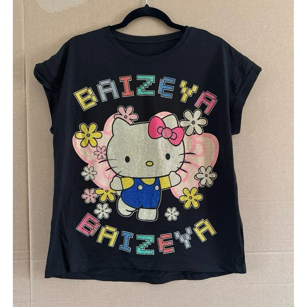 Hello Kitty oversized short sleeve rhinestone t-shirt size S/M - Picture 3 of 5